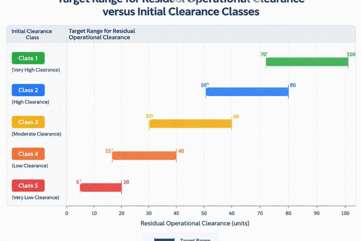 Chart showing the target range for residual operational clearance versus initial clearance classes