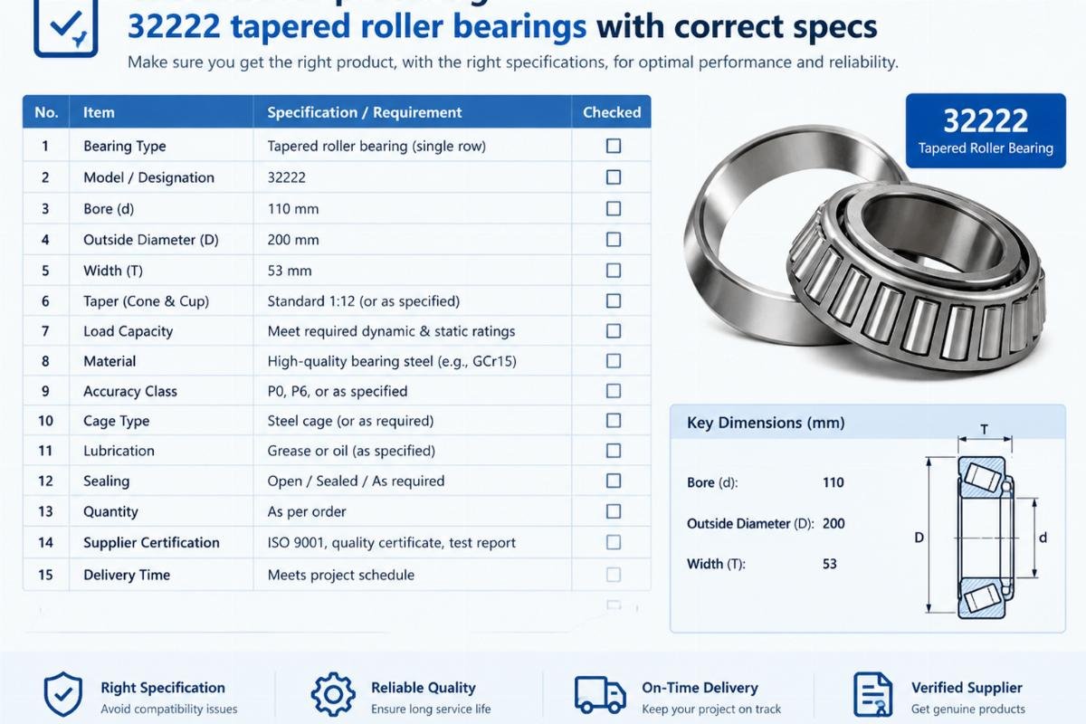 Checklist for procuring 32222 tapered roller bearings with correct specs