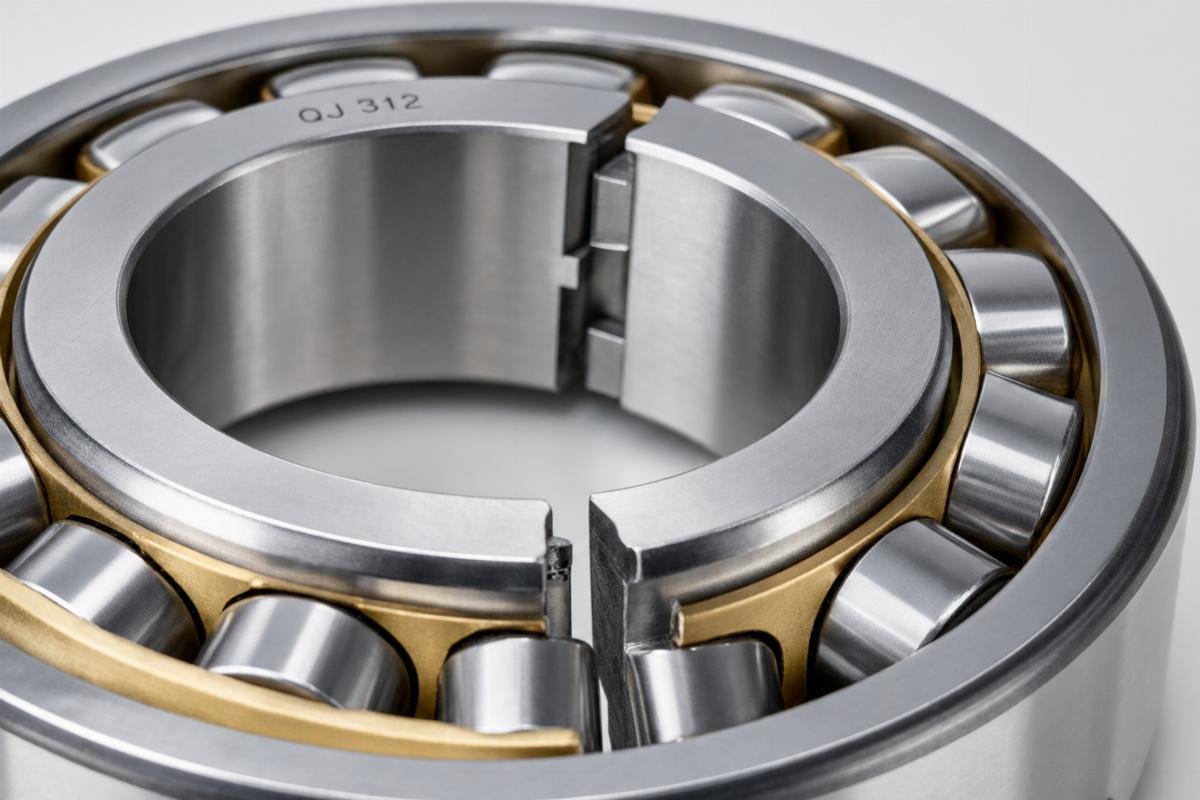 Close-up view of the split inner ring structure in a QJ 312 bearing
