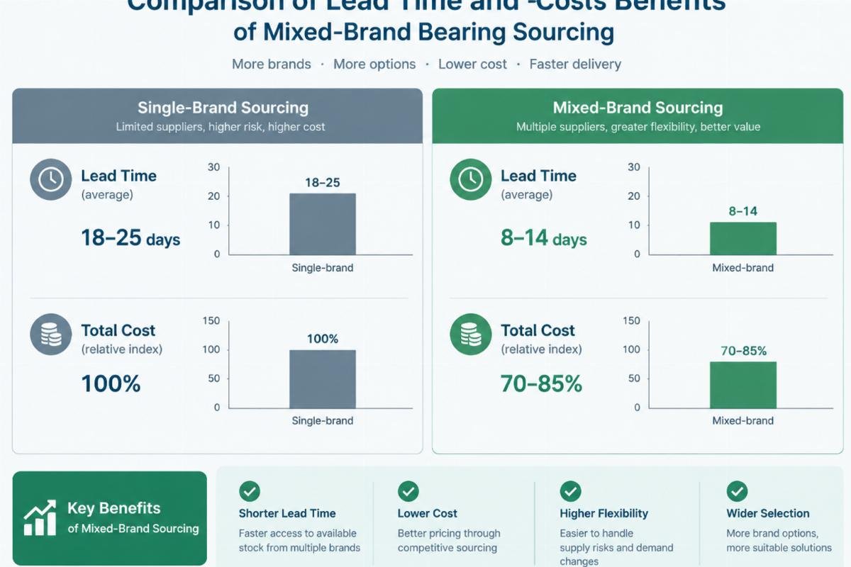 Comparison chart showing lead time and cost benefits of mixed-brand bearing sourcing