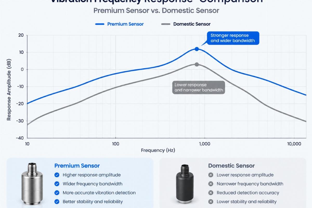 Comparison chart showing vibration frequency response curves for premium and domestic sensors
