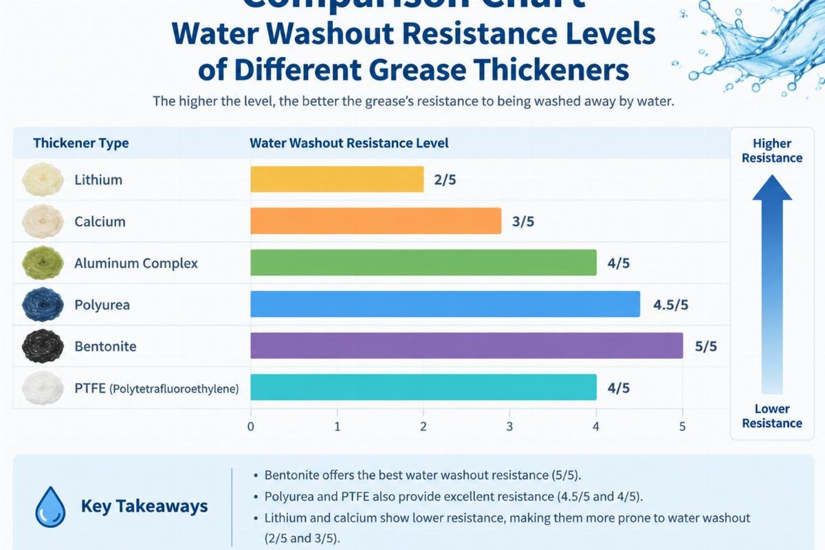 Comparison chart showing water washout resistance levels of different grease thickeners