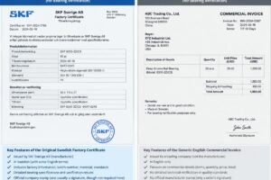 Comparison of original Swedish factory certificate versus generic English commercial invoice for bearing verification