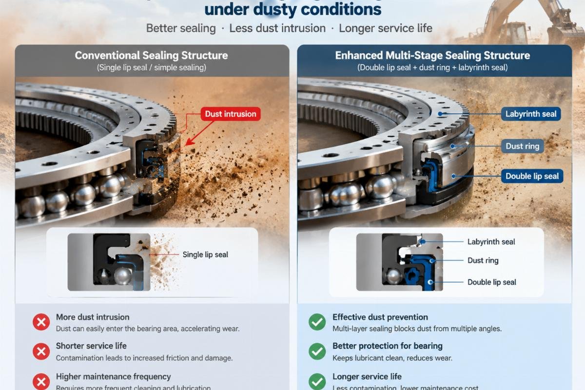 Comparison of slewing ring sealing structures under dusty conditions
