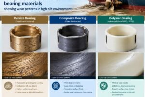 Comparison of stern tube bearing materials showing wear patterns in high-silt environments