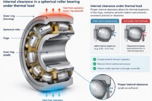 Cross-section diagram showing proper internal clearance in a spherical roller bearing under thermal load