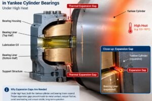 Cross-section diagram showing thermal expansion gaps in Yankee cylinder bearings under high heat