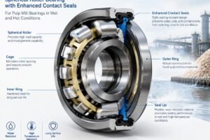 Cross-section view of a spherical roller bearing with enhanced contact seals designed for pulp mill bearings in wet and hot conditions