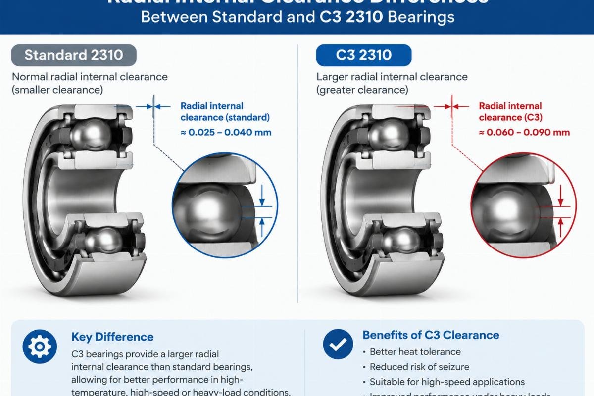 Diagram illustrating radial internal clearance differences between standard and C3 2310 bearings