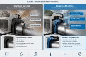 Diagram illustrating the difference between standard and enhanced sealing mechanisms in harsh industrial environments