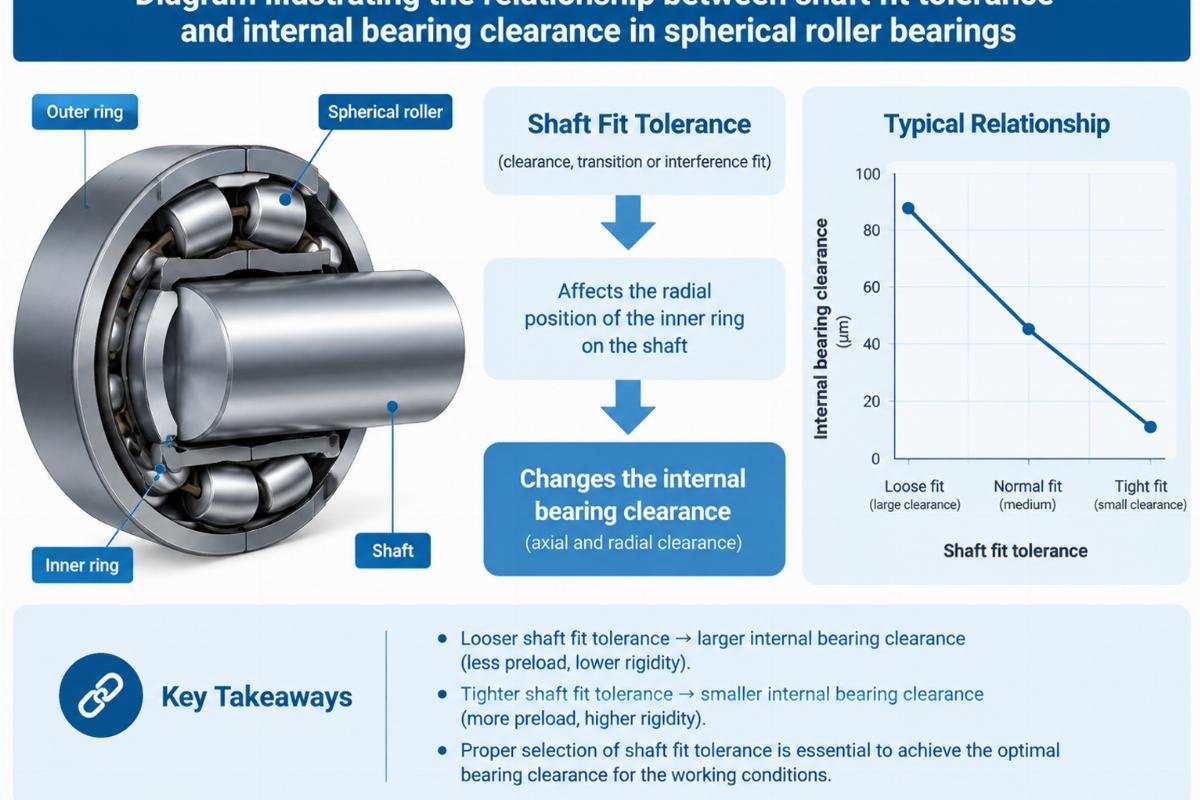 Diagram illustrating the relationship between shaft fit tolerance and internal bearing clearance in spherical roller bearings