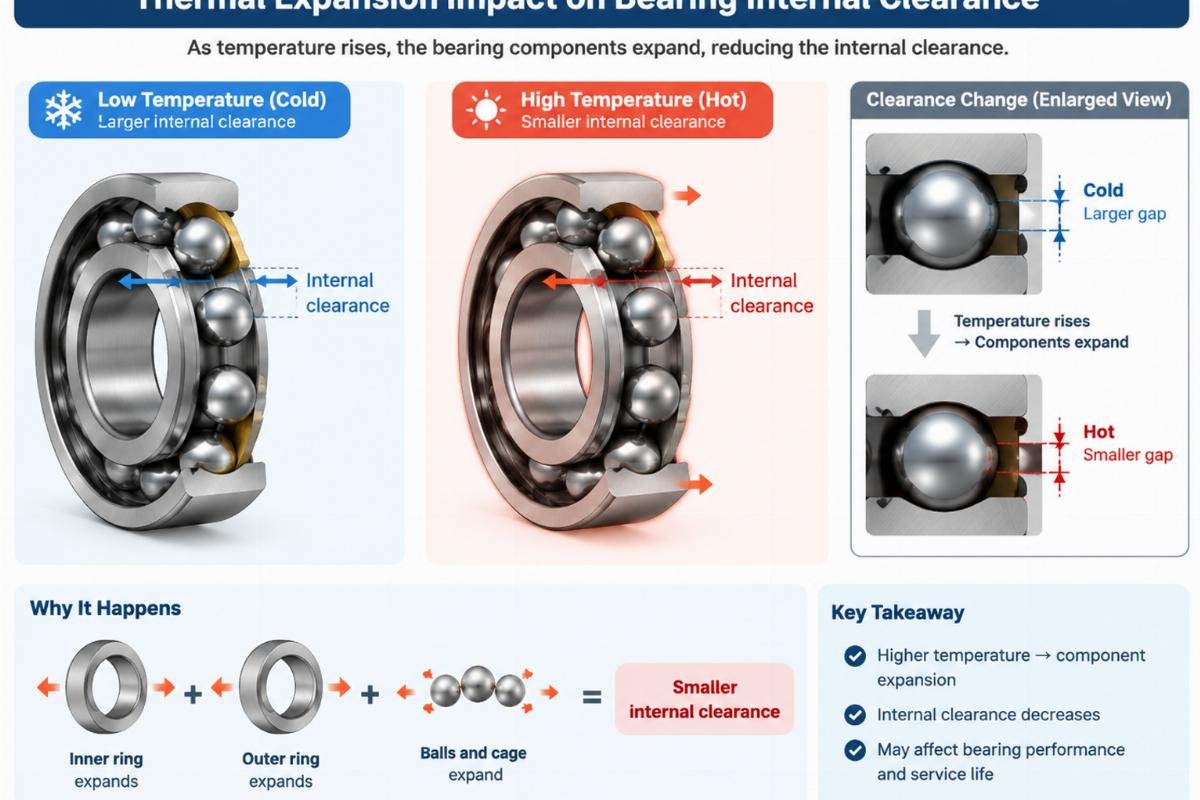 Diagram illustrating thermal expansion impact on bearing internal clearance