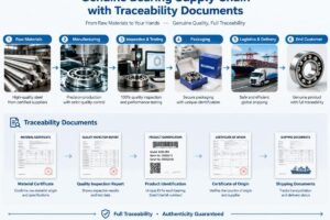 Diagram showing the flow of genuine bearing supply chain with traceability documents