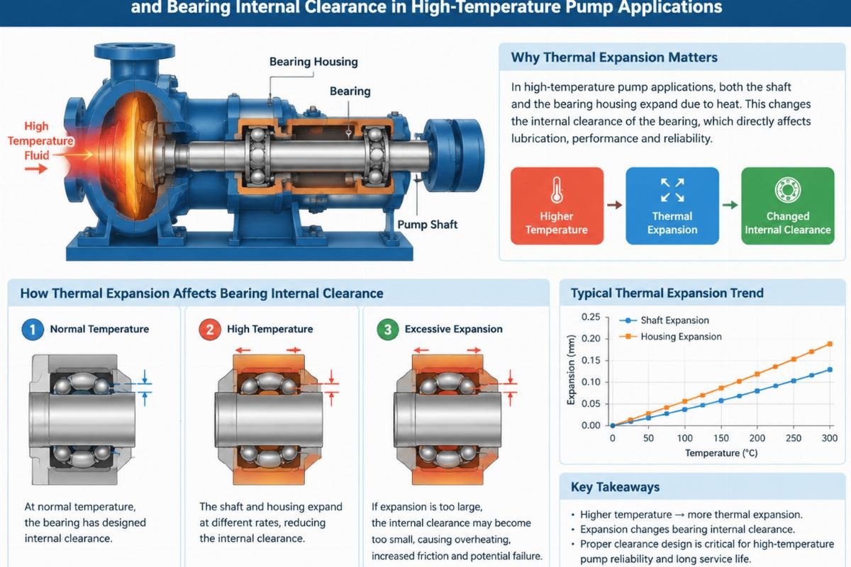 Diagram showing the relationship between thermal expansion and bearing internal clearance in high-temperature pump applications