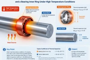 Diagram showing thermal expansion differences between a steel shaft and a bearing inner ring under high temperature conditions