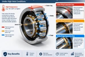 Diagram showing thermal expansion gaps in spherical roller bearings under high heat conditions