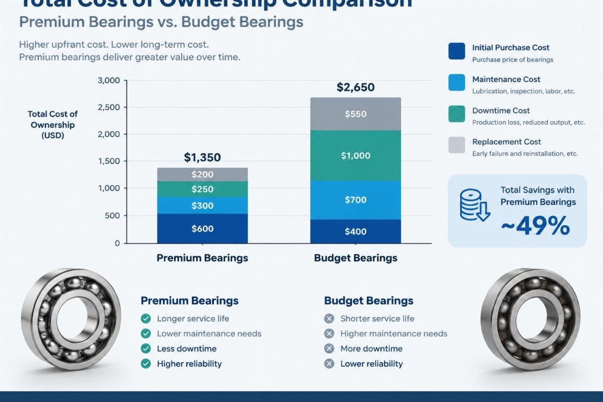 Graph illustrating the total cost of ownership comparison between premium and budget bearings
