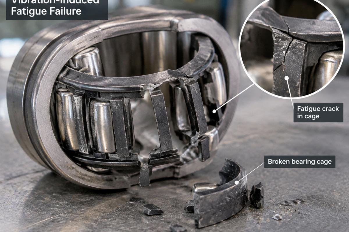 Image showing a failed bearing cage due to vibration-induced fatigue