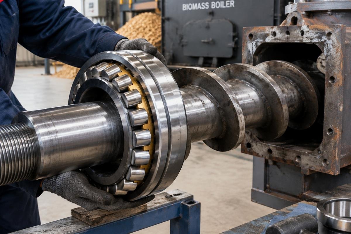 Installation of a heavy-duty spherical roller bearing on a biomass boiler feed screw shaft
