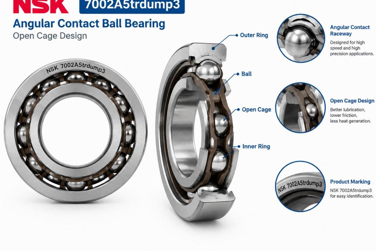 NSK 7002A5trdump3 angular contact ball bearing structure and open cage design
