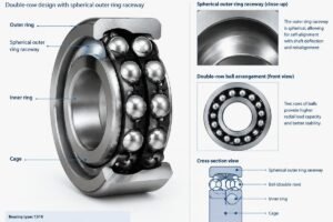 Technical cross-section of a 1310 self-aligning ball bearing showing the spherical outer ring raceway and double-row ball arrangement