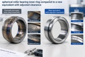 Technical inspection of a thermally damaged spherical roller bearing inner ring compared to a new equivalent with adjusted clearance