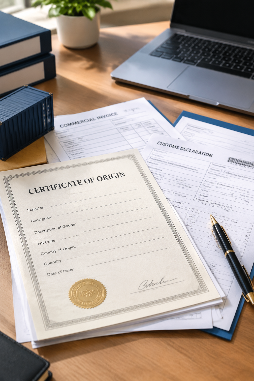 Sample certificate of origin and customs documents