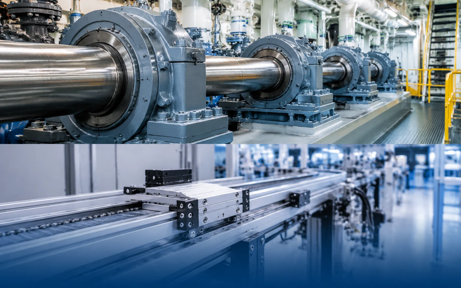 Automated conveyor system with linear guide bearings in a modern factory